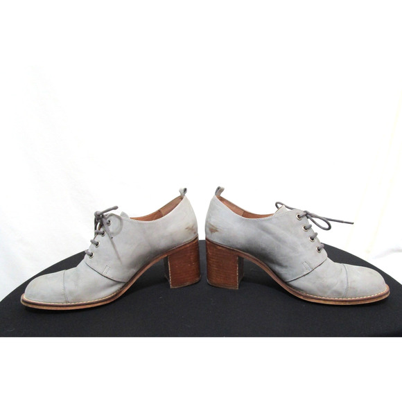 Topshop Gray Leather Lace Up Block Heel Booties Women 9-9.5 US/40 EU - Picture 5 of 11